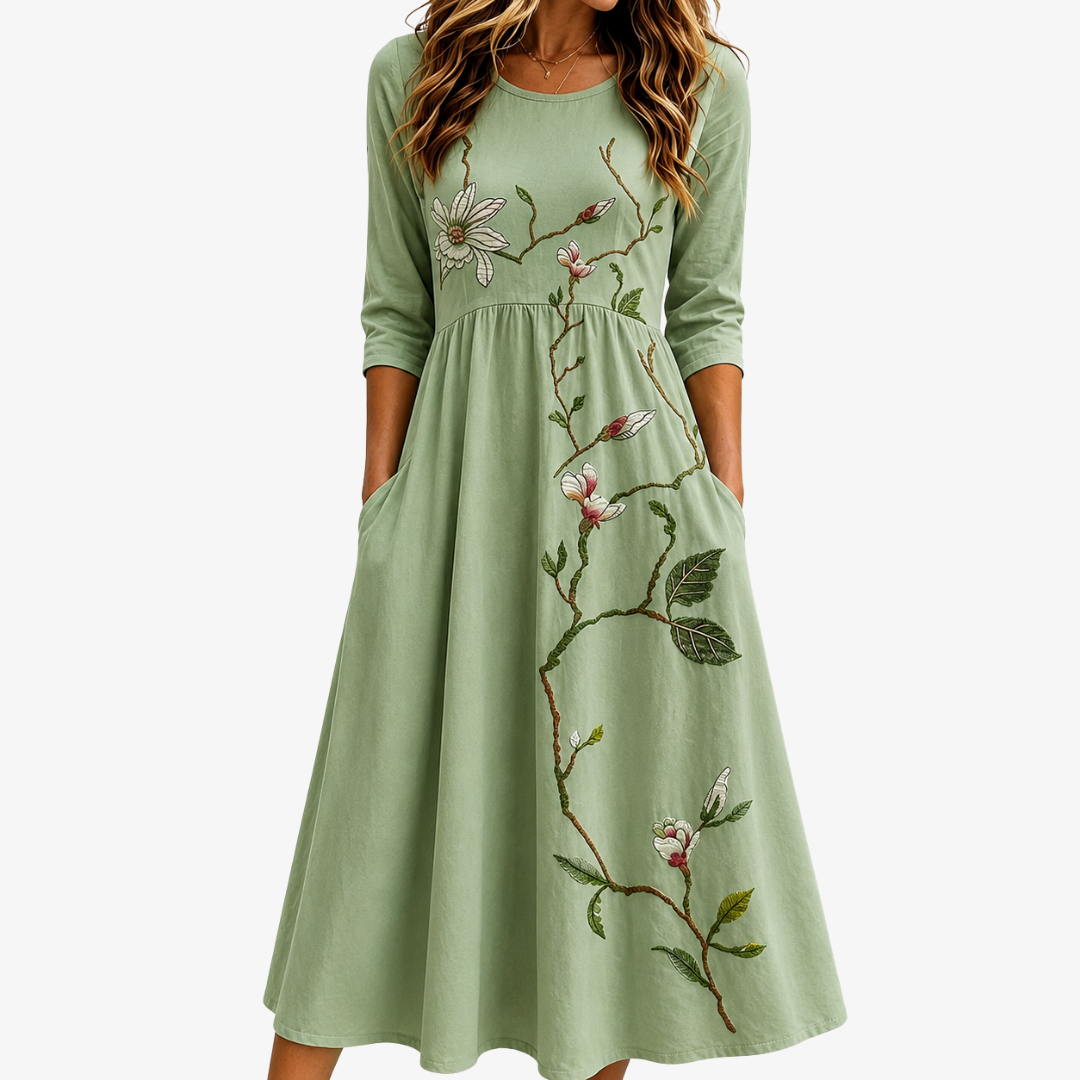 ELIZA | WILLOW BLOOM SAGE MIDI DRESS