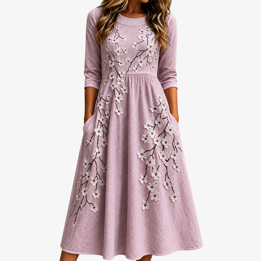 MAYA | BLUSHING ORCHARD FLORAL MIDI DRESS
