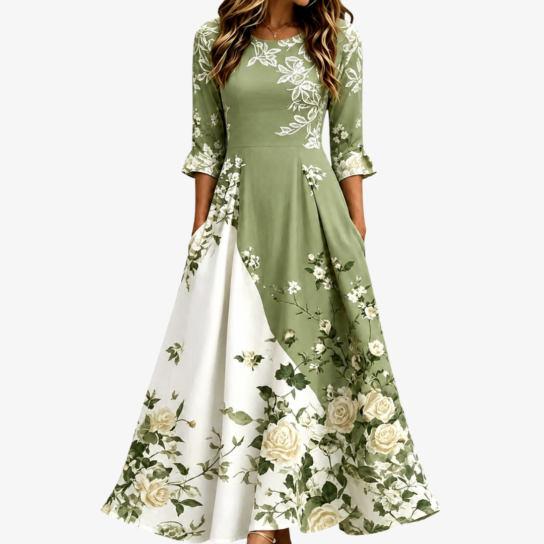AMELIA | SAGE GARDEN ROSE POCKET MAXI DRESS