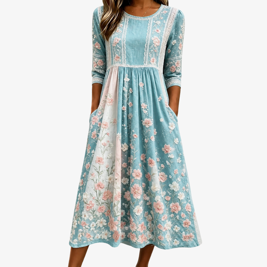 EMMA | SPRING BLOSSOM PATCHWORK MIDI DRESS