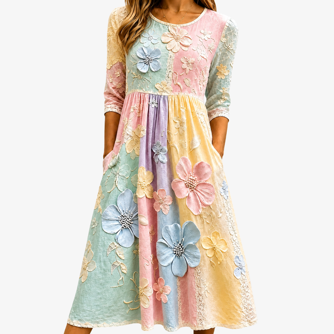 AUBREY | PASTEL BLOOM GARDEN POCKET MIDI DRESS