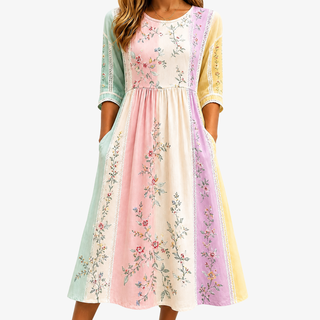 HAZEL | PASTEL GARDEN PANEL POCKET MIDI DRESS