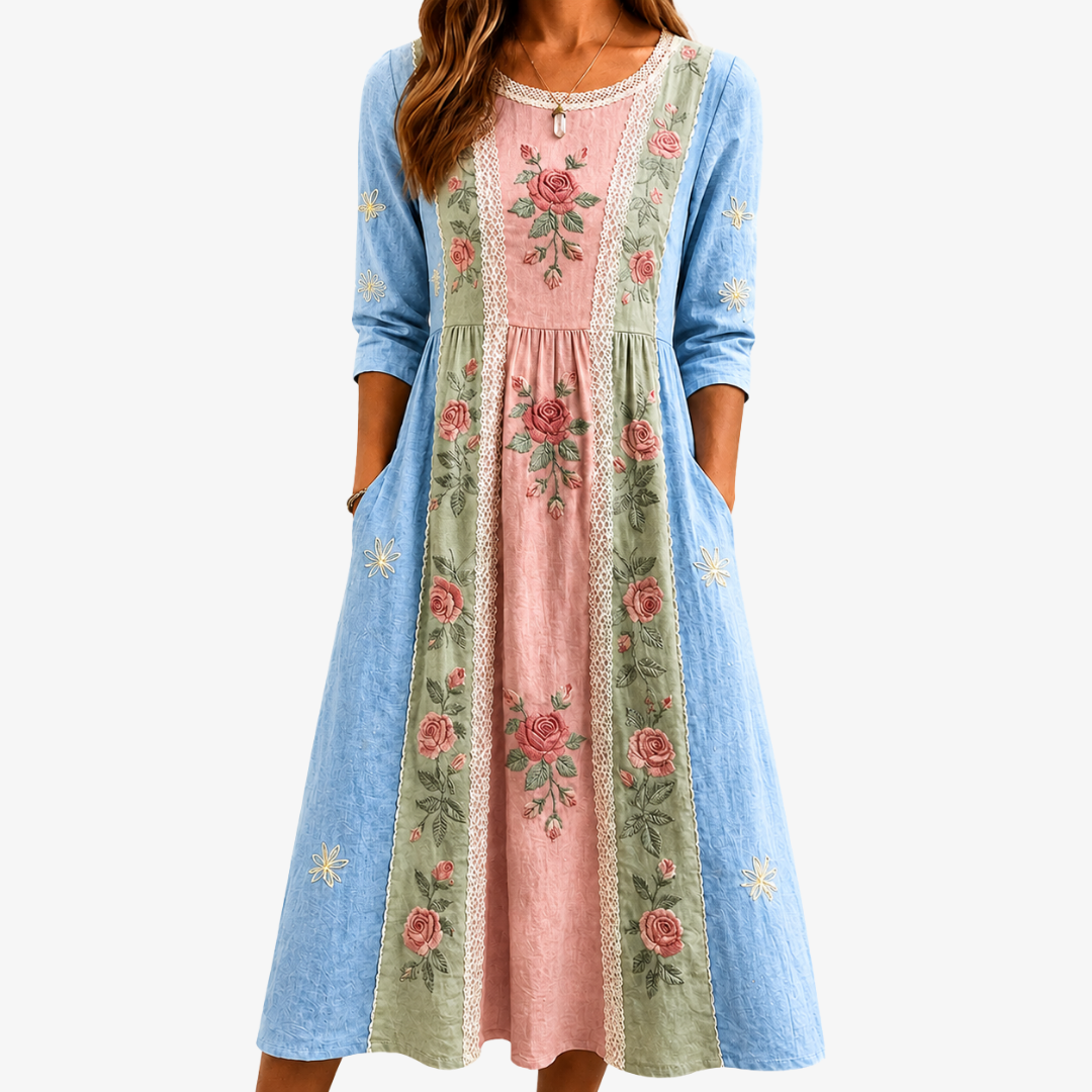 ELLA | VINTAGE ROSE GARDEN PATCHWORK POCKET DRESS