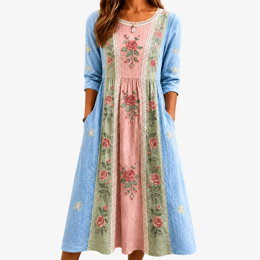 ELLA | VINTAGE ROSE GARDEN PATCHWORK POCKET DRESS