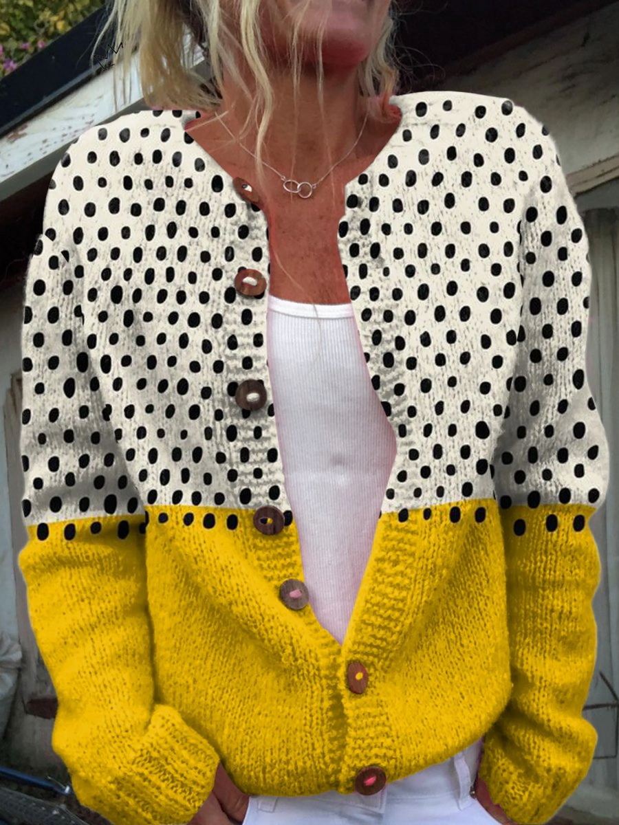 DARCY | YELLOW POLKA DOTS PRINT BUTTONED CARDIGAN