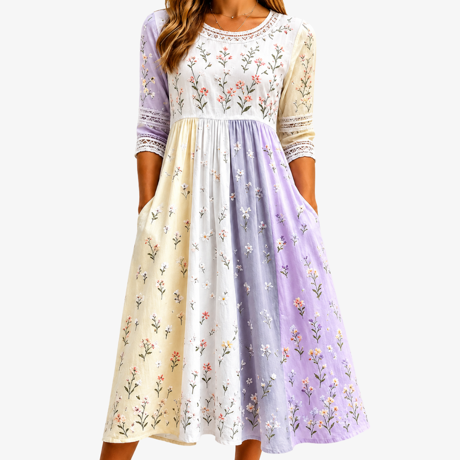 ABIGAIL | LAVENDER MEADOW PATCHWORK MIDI DRESS