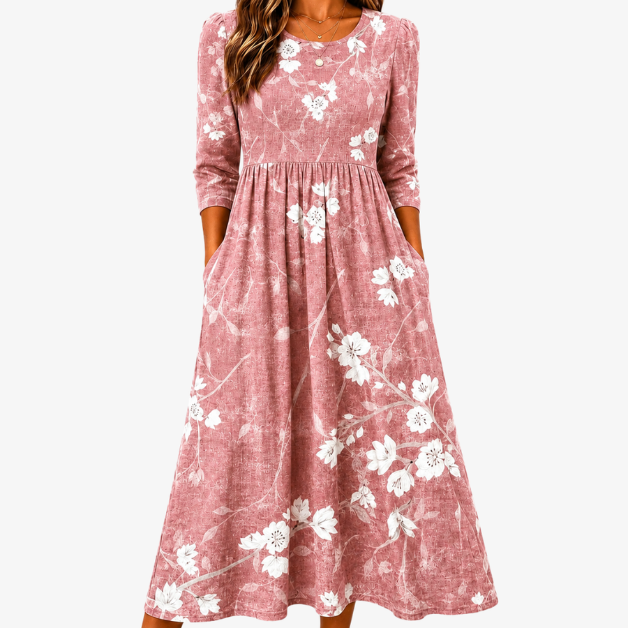LUCY | BLUSH BLOOM GRACE POCKET MIDI DRESS