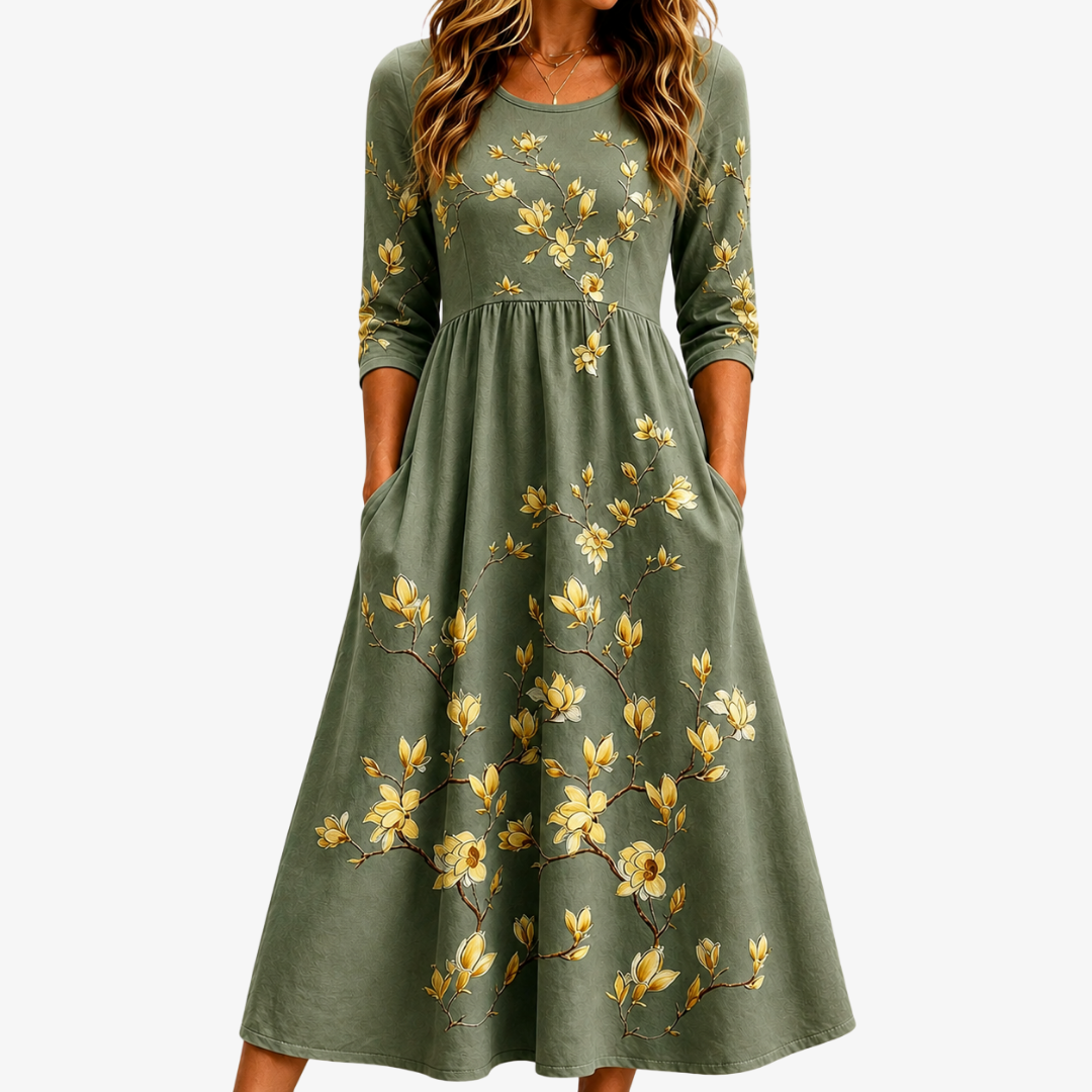 HANNAH | SAGE BLOSSOM GRACE POCKET MIDI DRESS