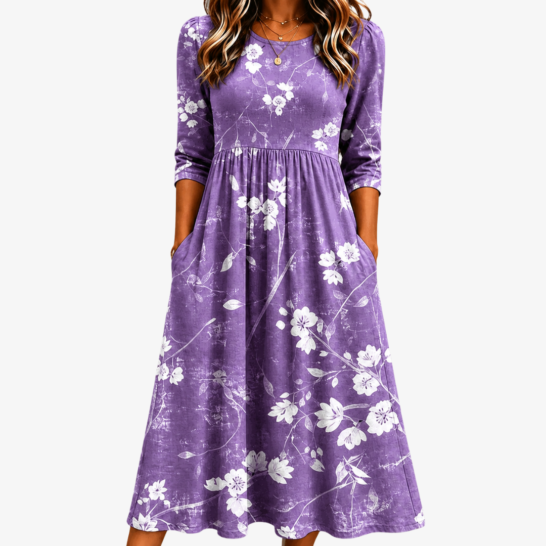 AMELIA | LAVENDER BLOOM COMFORT POCKET MIDI DRESS