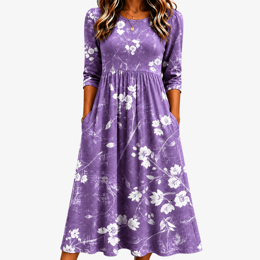 AMELIA | LAVENDER BLOOM COMFORT POCKET MIDI DRESS