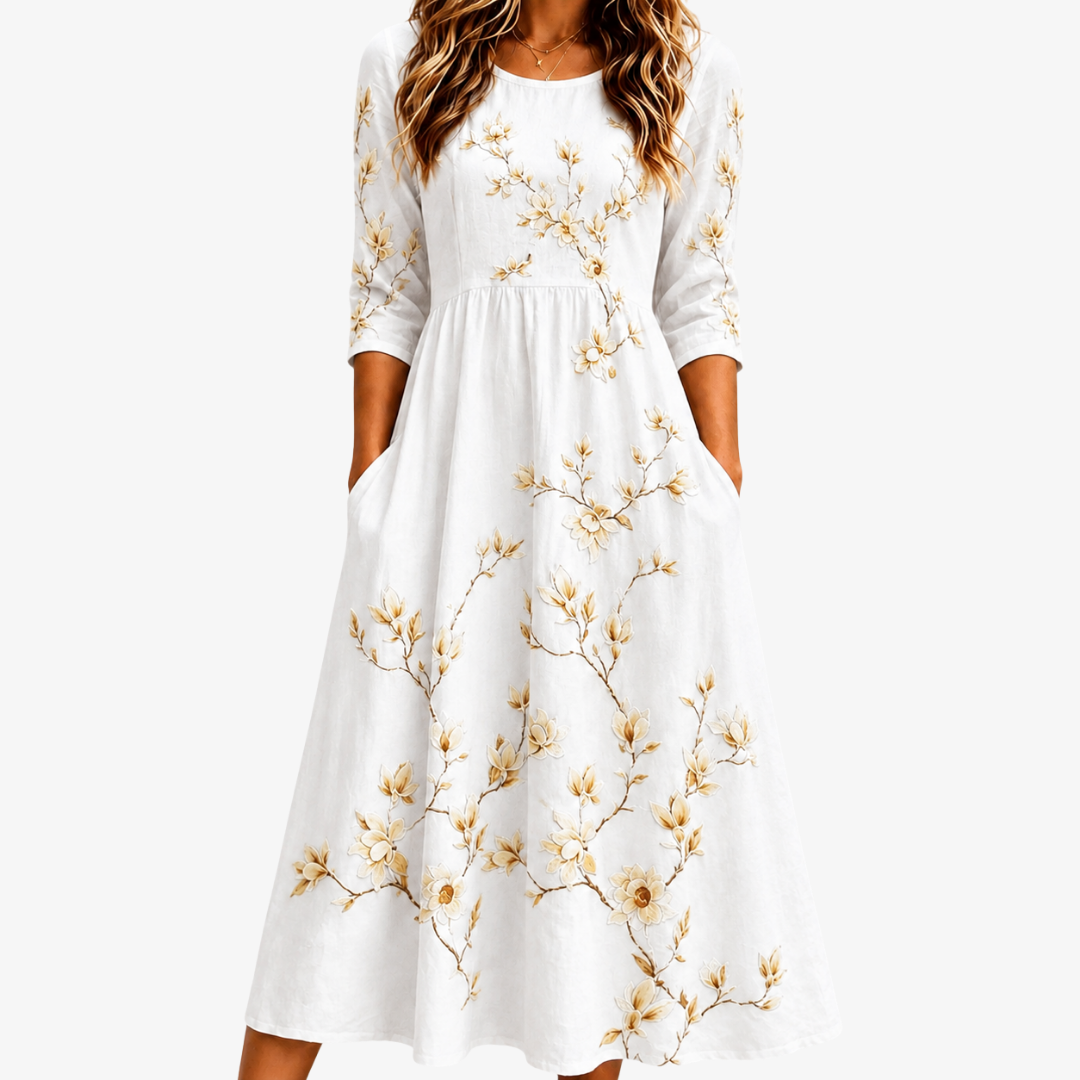 SCARLETT | IVORY BLOSSOM GRACE POCKET MIDI DRESS