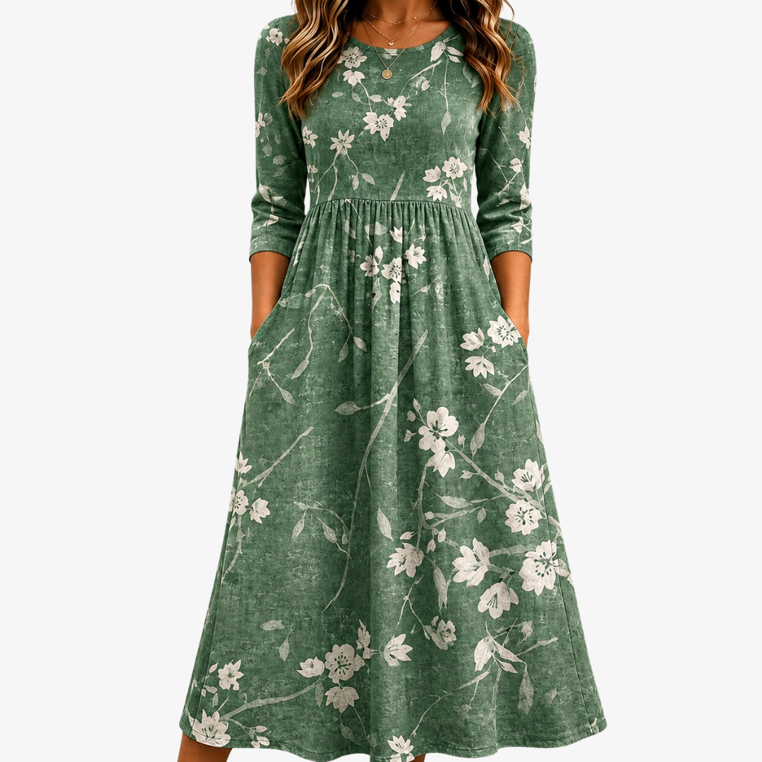 MADISON | EVERGREEN BLOOM RELAXED POCKET MIDI DRESS