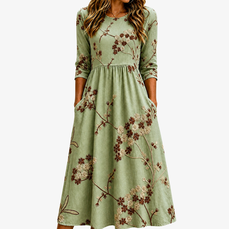 PIPER | SAGE MEADOW FLORAL POCKET MIDI DRESS