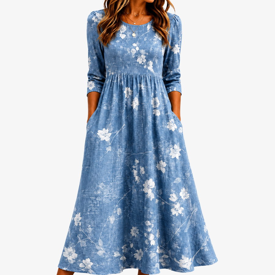 ADDISON | BLUEBELL BREEZE FLORAL POCKET MIDI DRESS
