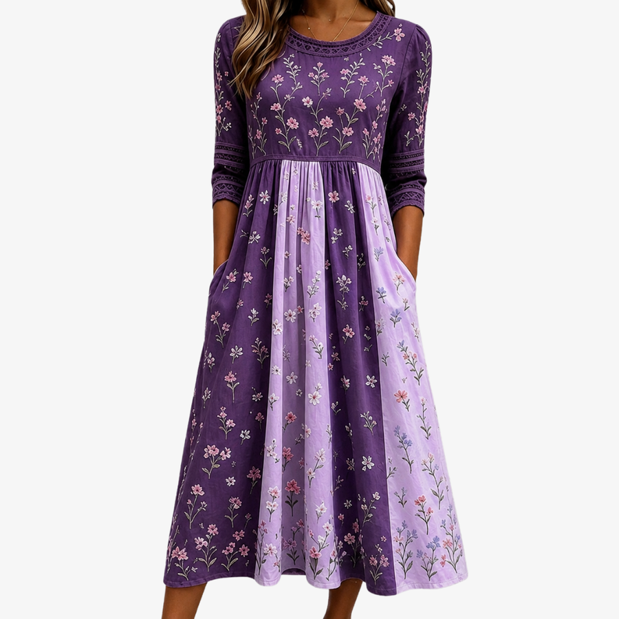 LILLIAN | LAVENDER WILDFLOWER PANEL MIDI DRESS