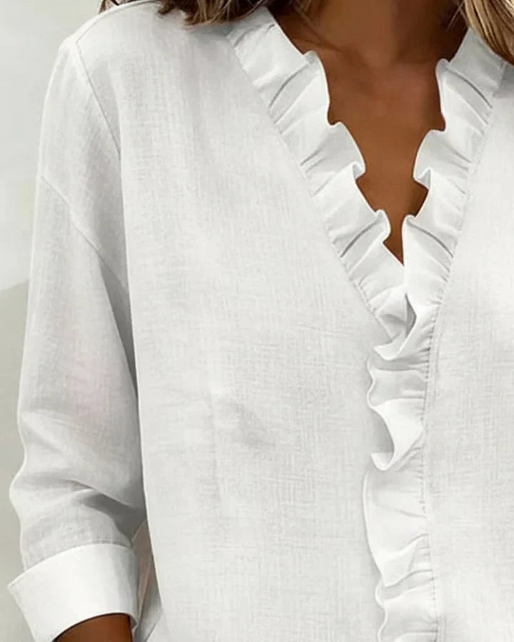 VELMA | BLOUSE WITH RUFFLES & V-NECK