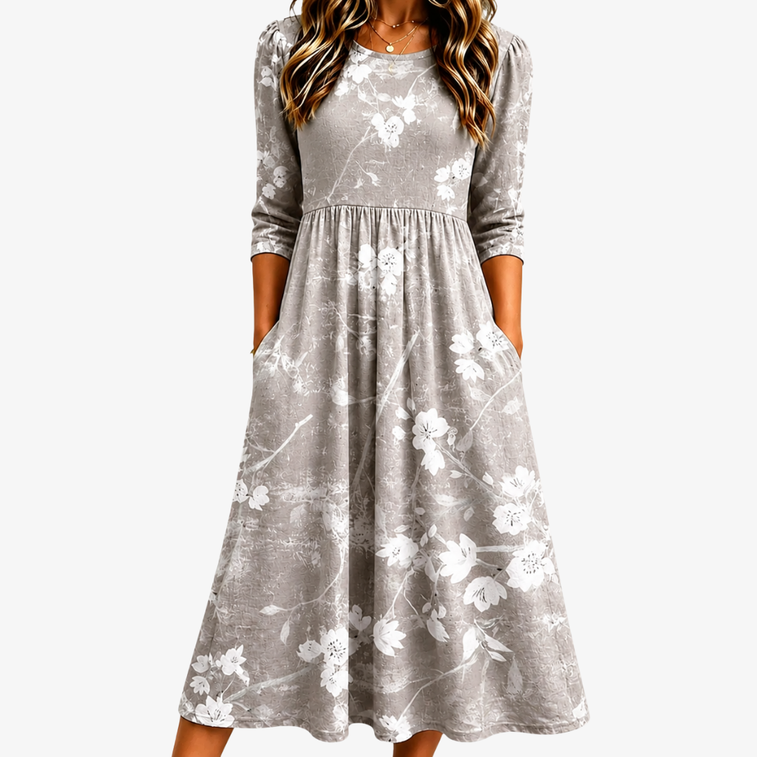 STELLA | SILVER BLOSSOM GRACE POCKET MIDI DRESS