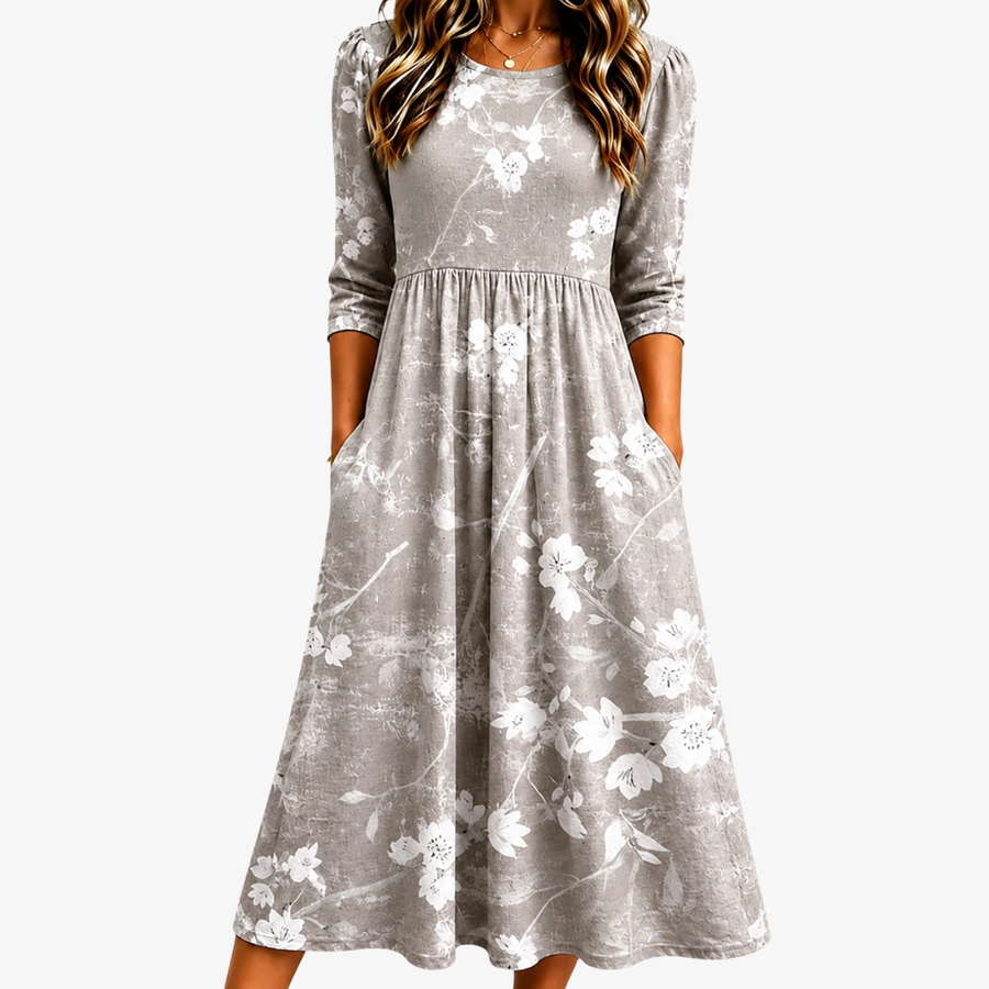 STELLA | SILVER BLOSSOM GRACE POCKET MIDI DRESS
