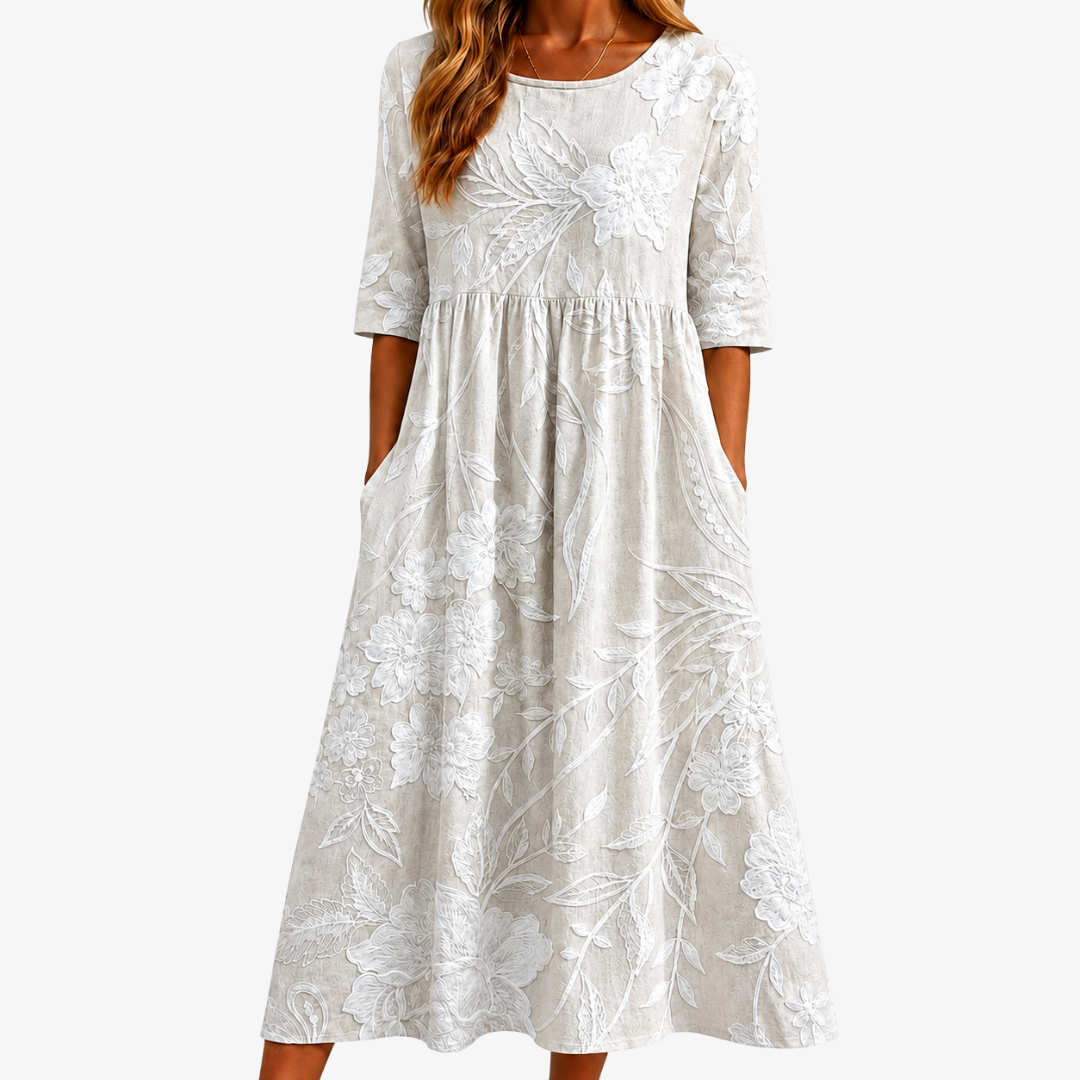AUBREY | WHISPERING GARDEN ELEGANT POCKET MIDI DRESS