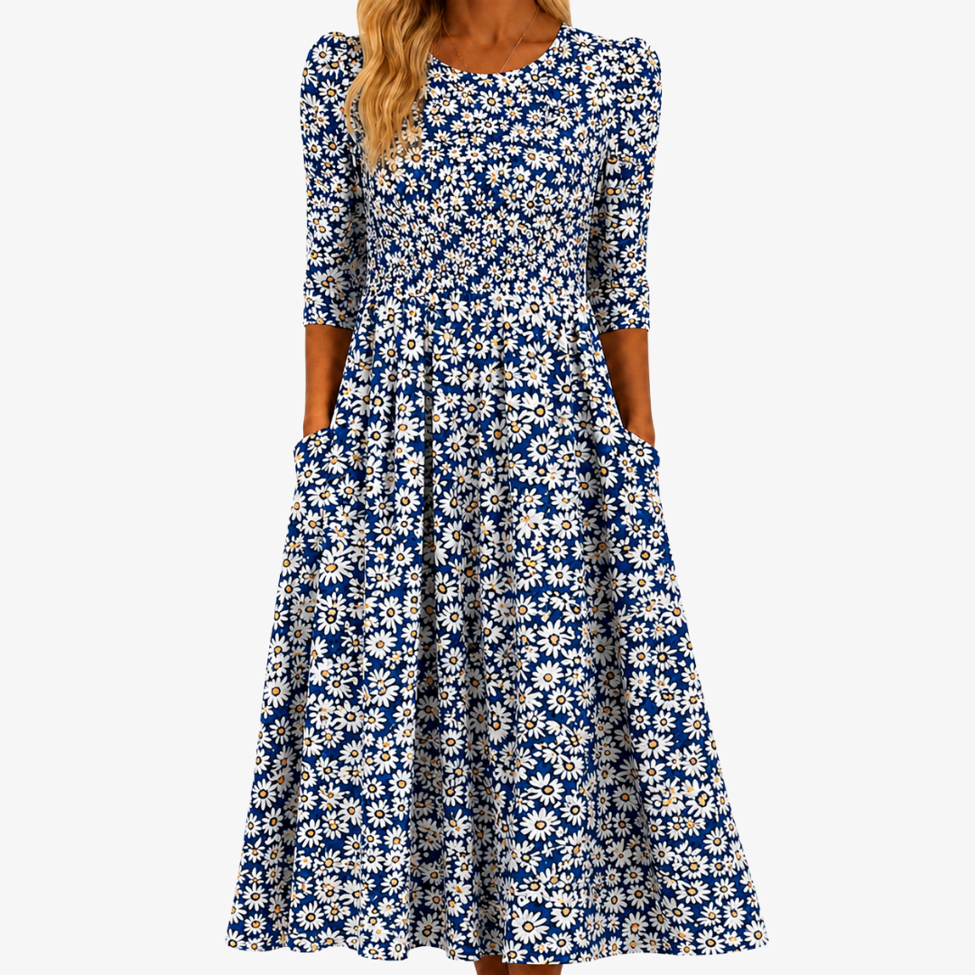 LAUREN | BLUE DAISY GARDEN POCKET MAXI DRESS