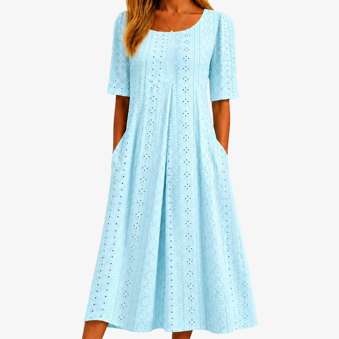 PENELOPE | SKYLIGHT GRACE EYELET POCKET MIDI DRESS