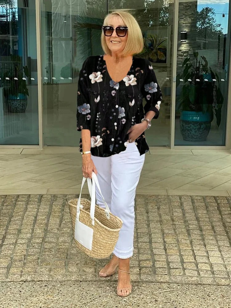 LEANNE | PRINTED BUTTON TUNIC TOP