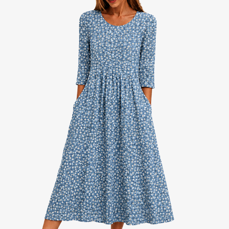 JULIETTE | BLUE MEADOW EASY-WEAR FLORAL MIDI DRESS
