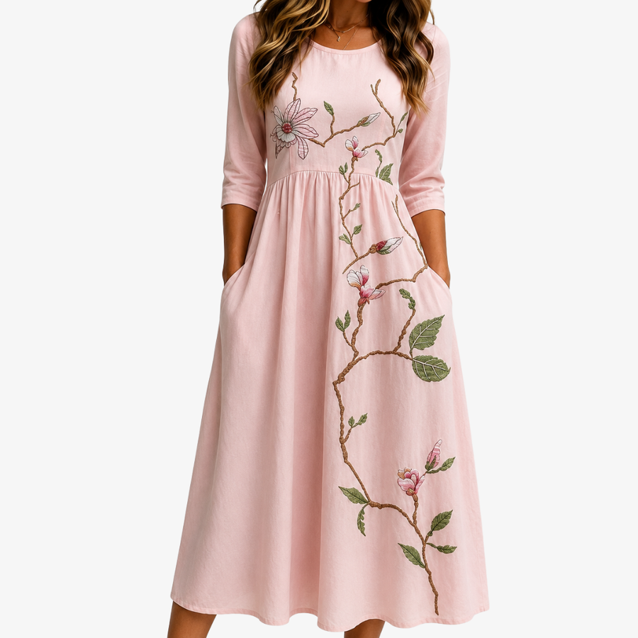 ISABELLA | BLUSH MAGNOLIA GARDEN MIDI DRESS