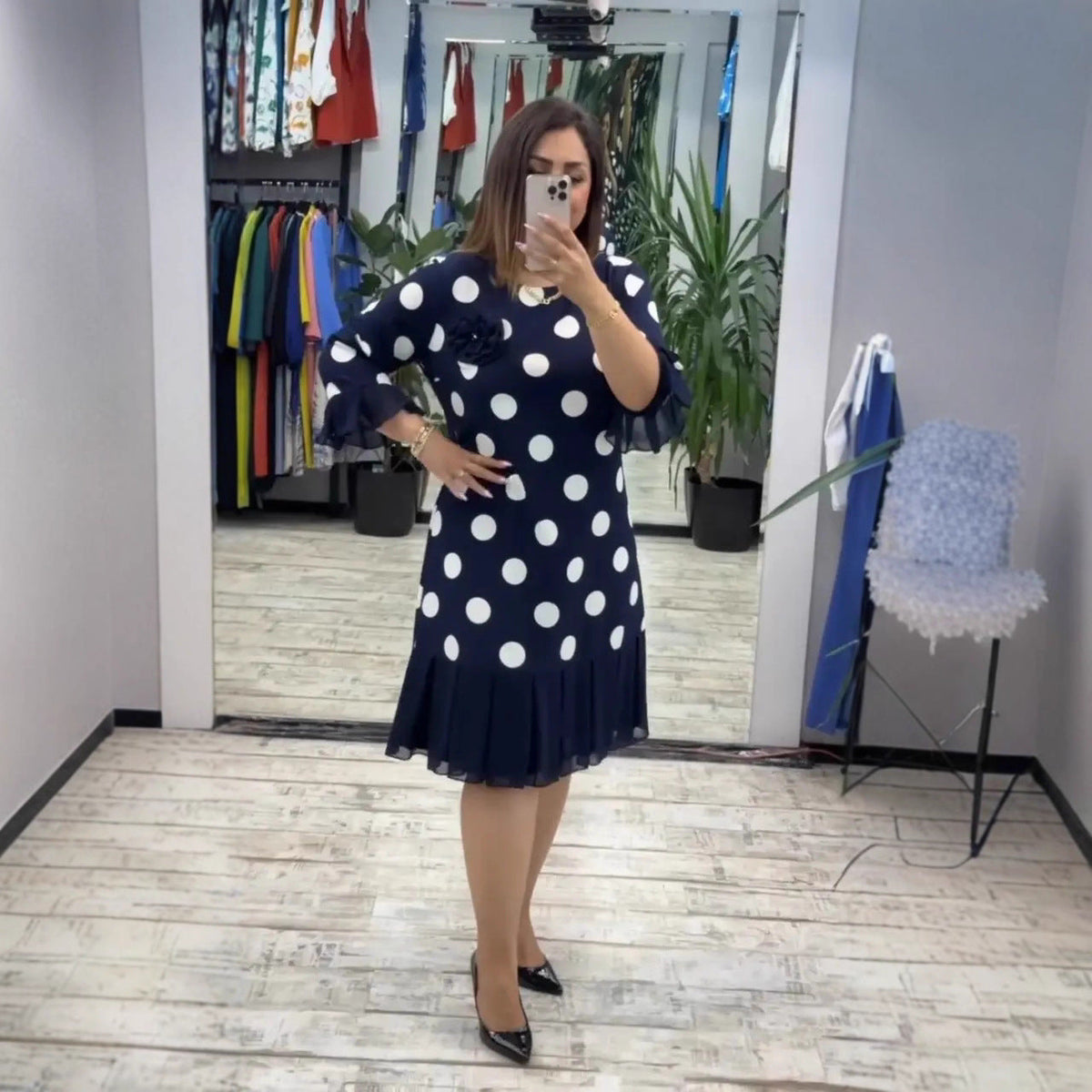 TISHA | PLEATED POLKA DOT DRESS