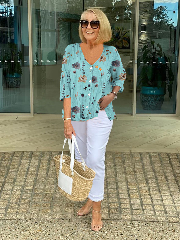 LEANNE | PRINTED BUTTON TUNIC TOP
