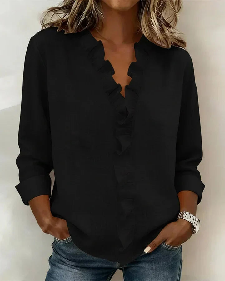 VELMA | BLOUSE WITH RUFFLES & V-NECK