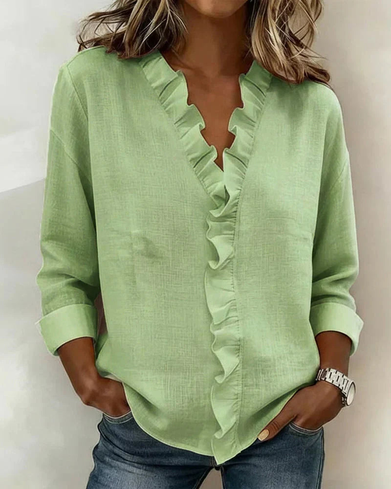 VELMA | BLOUSE WITH RUFFLES & V-NECK