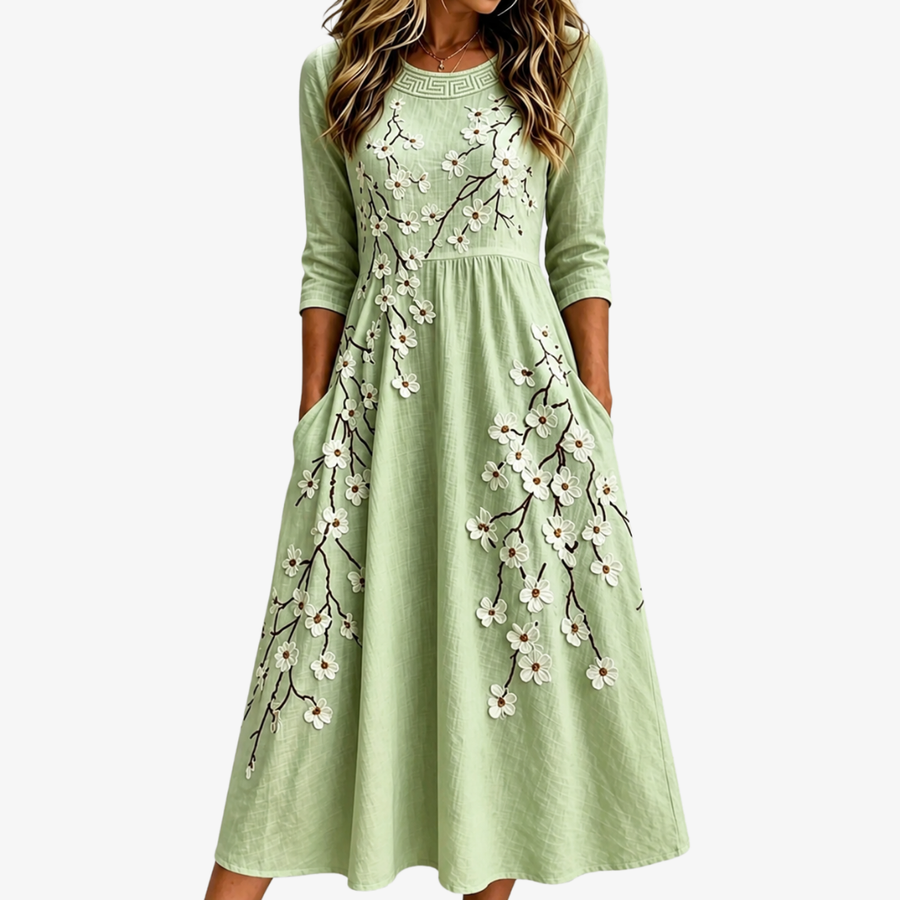 LILY | SAGE BLOSSOM GARDEN POCKET MIDI DRESS
