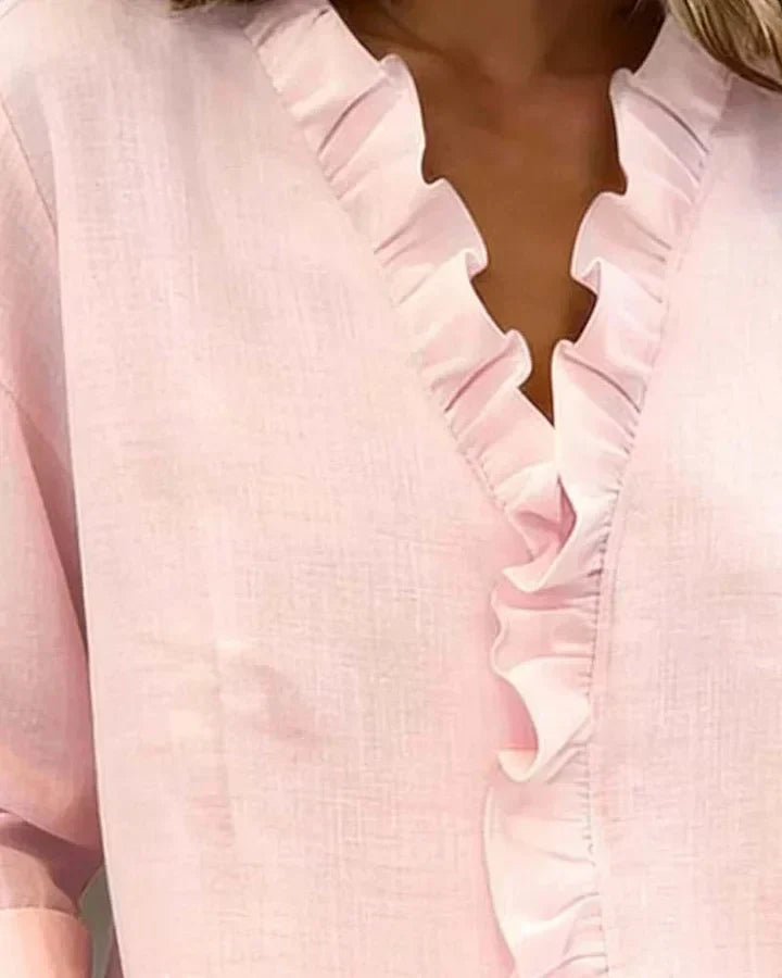 VELMA | BLOUSE WITH RUFFLES & V-NECK