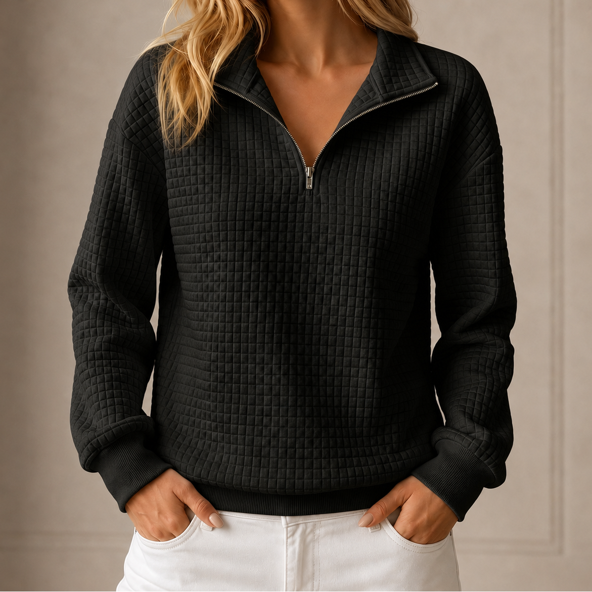 WINONA | CHECKERED QUARTER-ZIP TOP