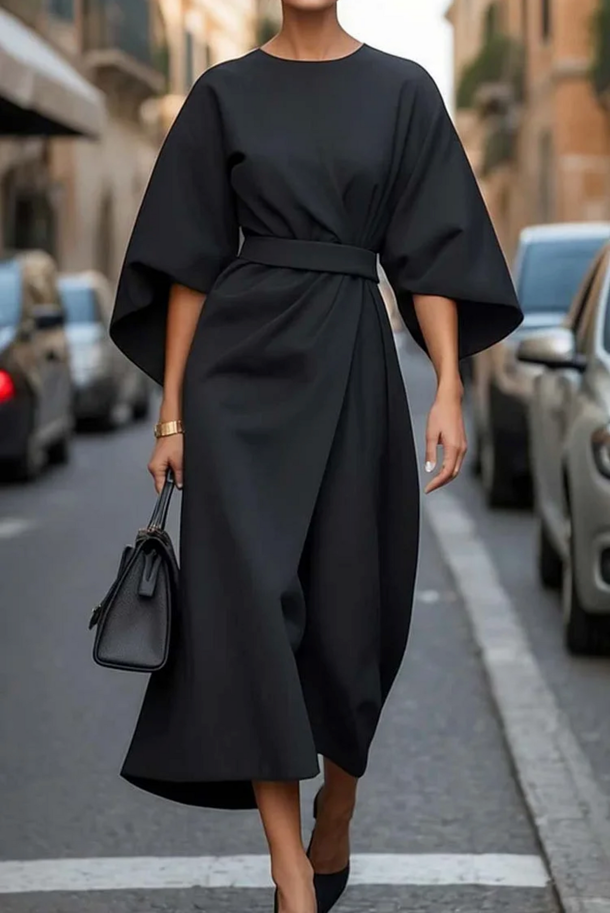 AMILY | ELEGANT DRESS WITH SIDE SLITS AND BELT