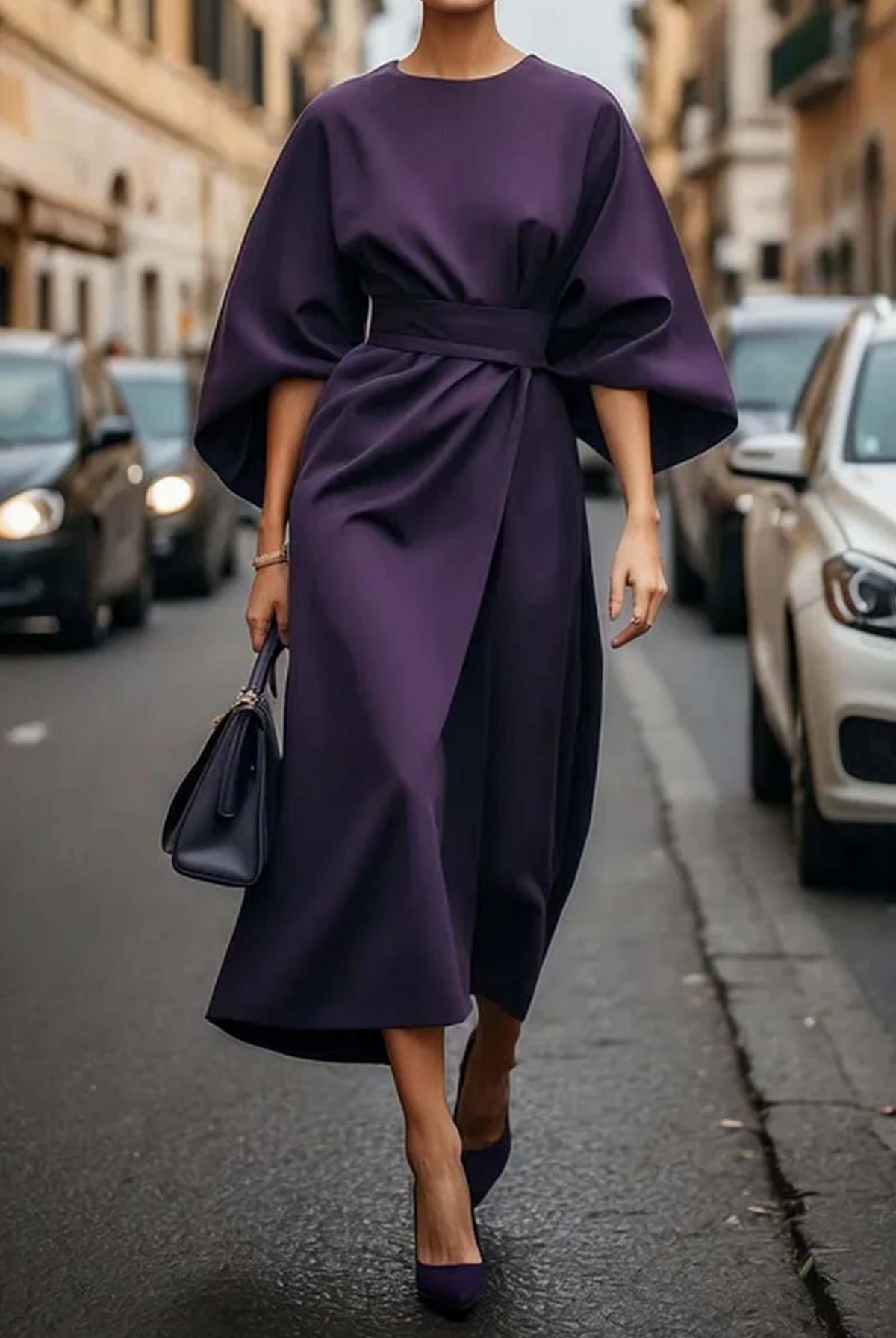 AMILY | ELEGANT DRESS WITH SIDE SLITS AND BELT