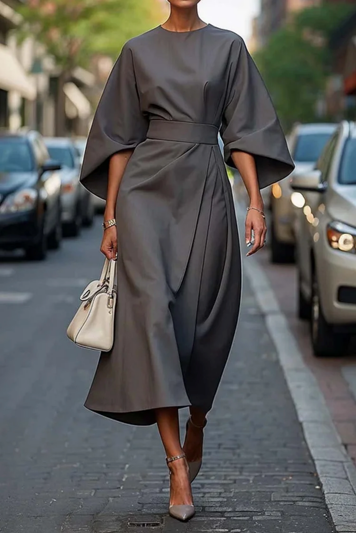 AMILY | ELEGANT DRESS WITH SIDE SLITS AND BELT