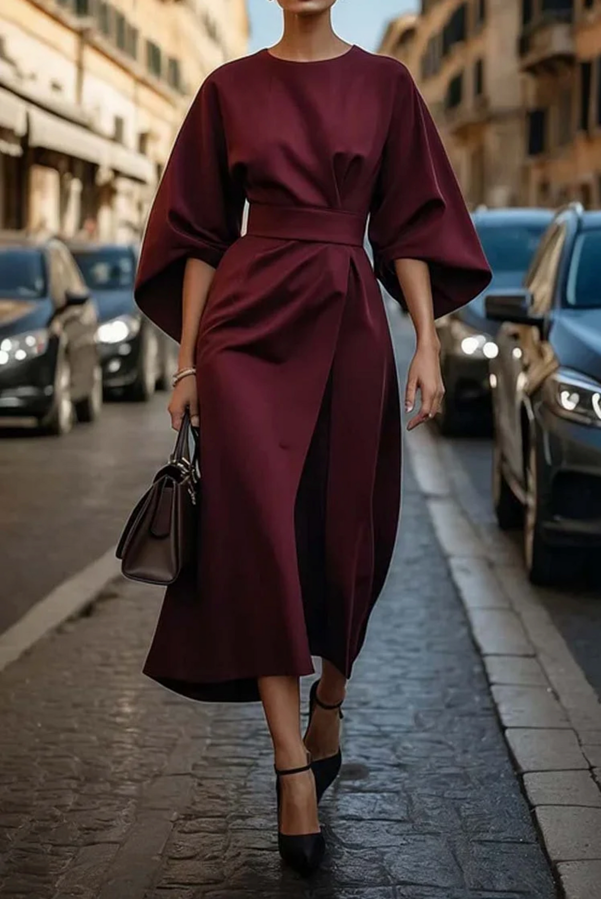 AMILY | ELEGANT DRESS WITH SIDE SLITS AND BELT