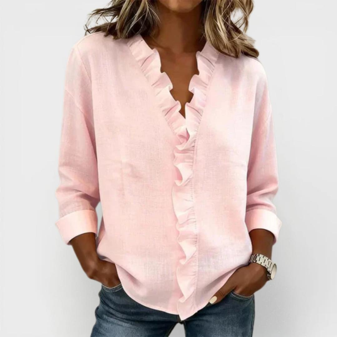VELMA | BLOUSE WITH RUFFLES & V-NECK
