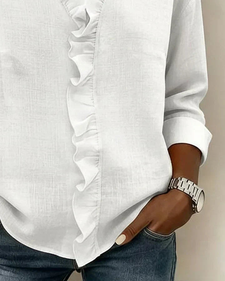 VELMA | BLOUSE WITH RUFFLES & V-NECK