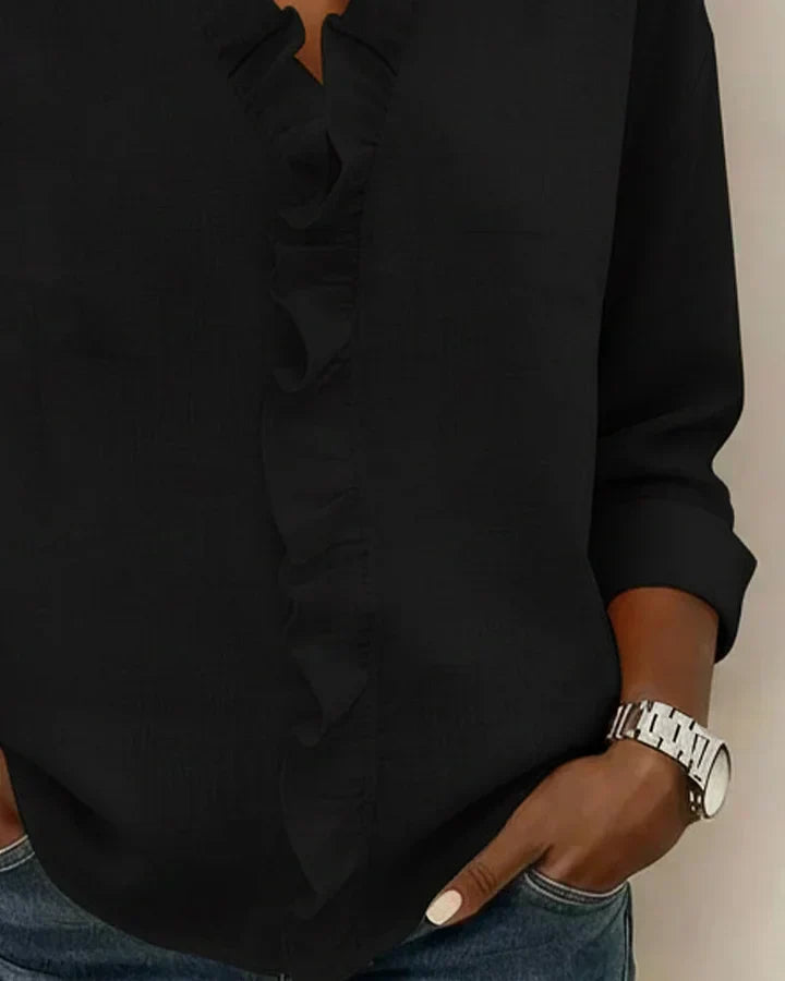 VELMA | BLOUSE WITH RUFFLES & V-NECK