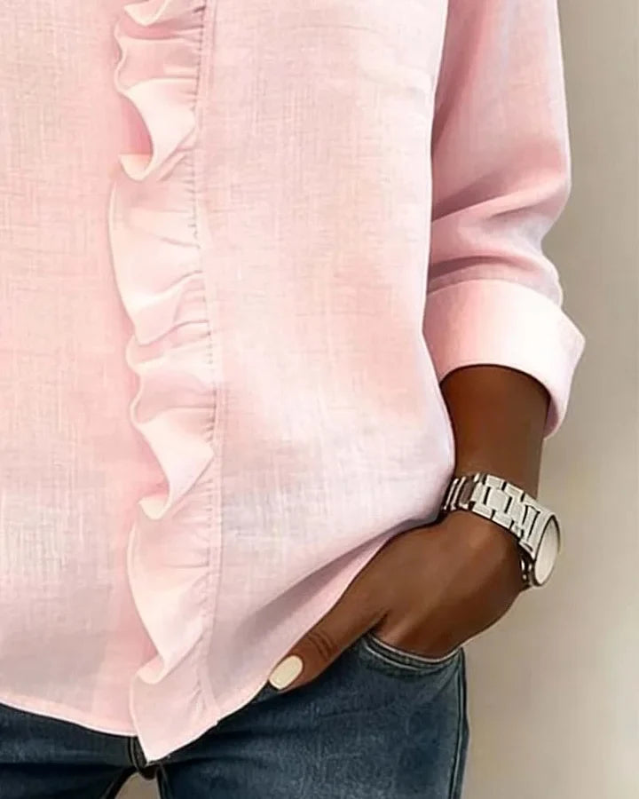 VELMA | BLOUSE WITH RUFFLES & V-NECK