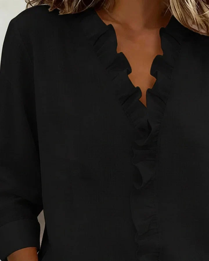 VELMA | BLOUSE WITH RUFFLES & V-NECK