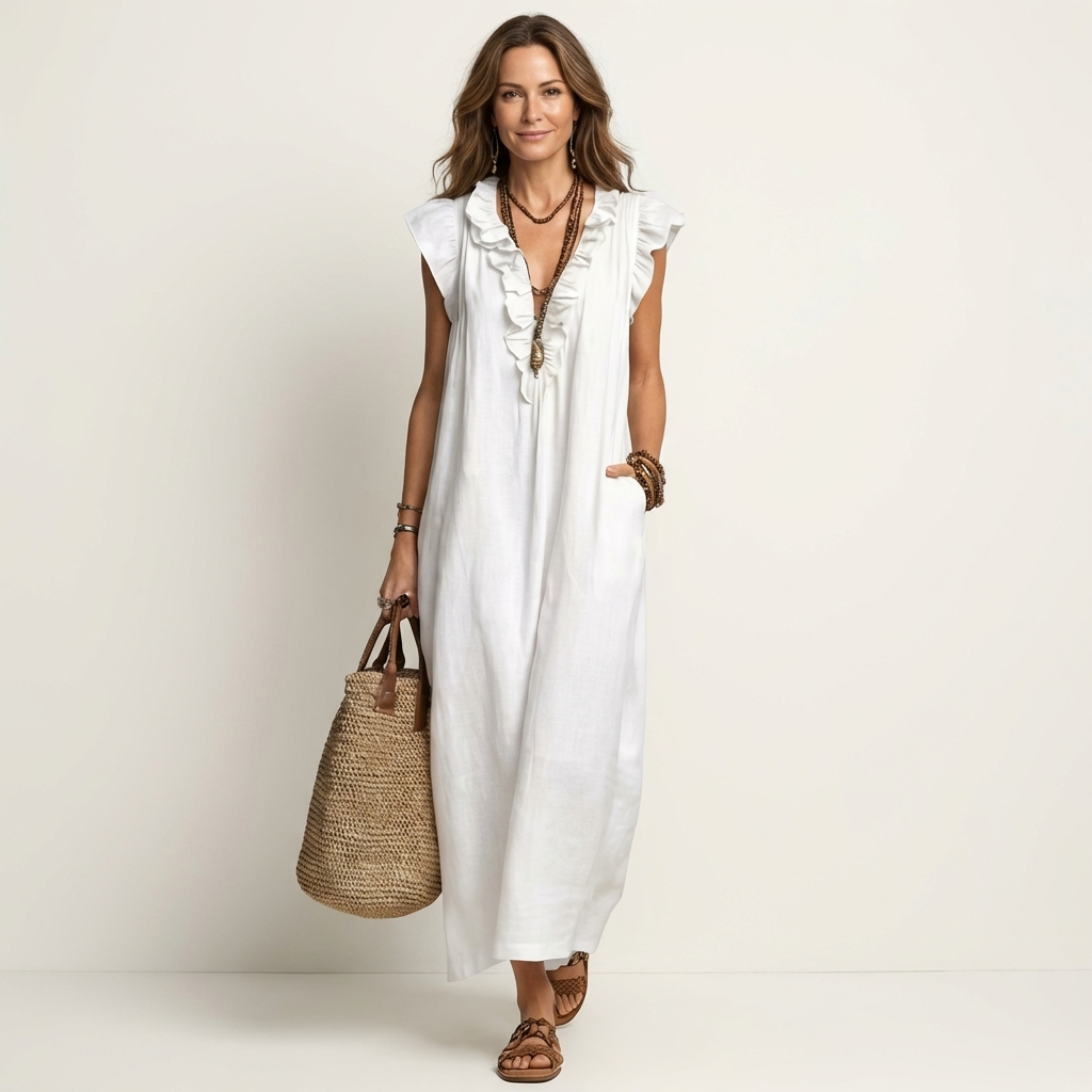 VIOLET | RUFFLE V-NECK MAXI DRESS
