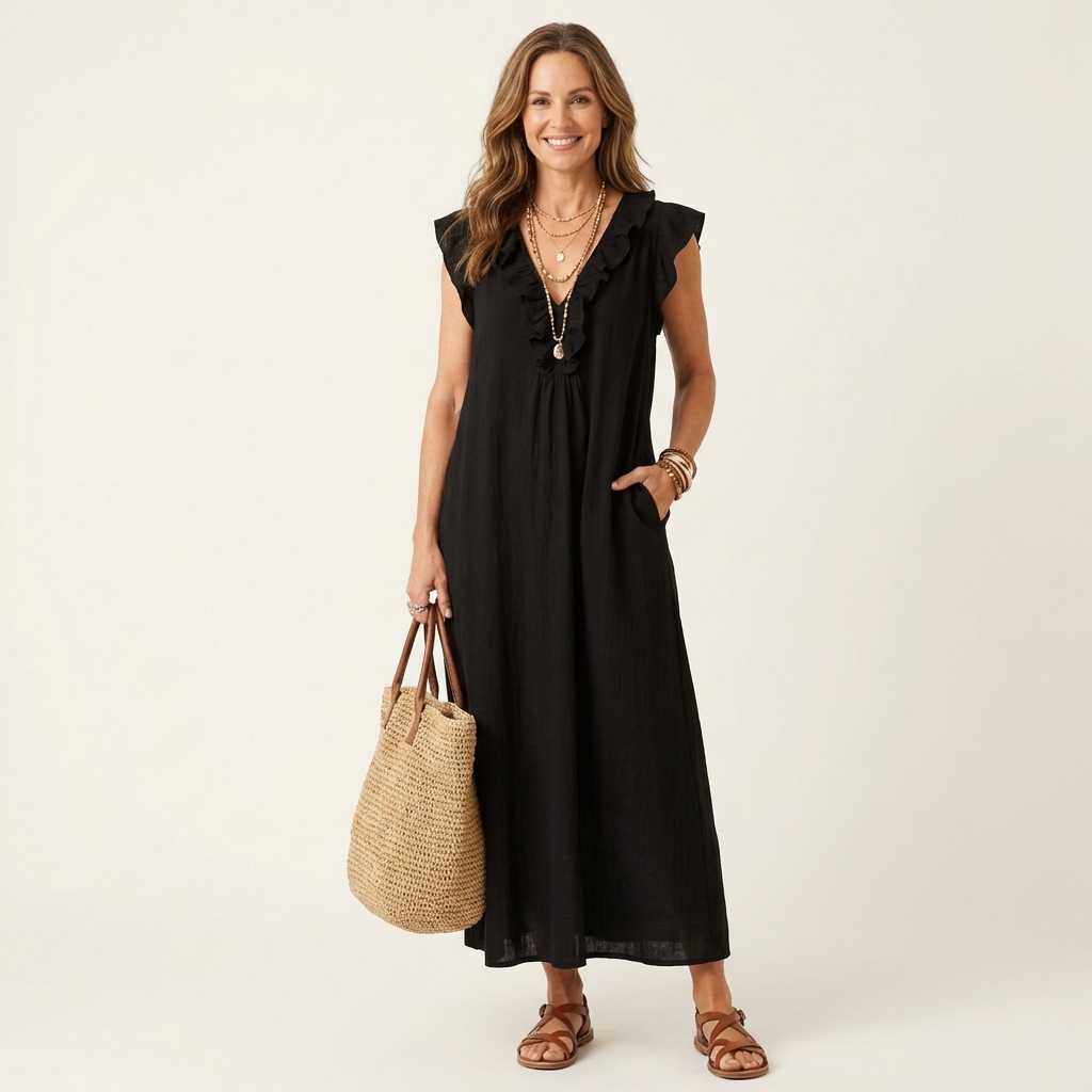 VIOLET | RUFFLE V-NECK MAXI DRESS