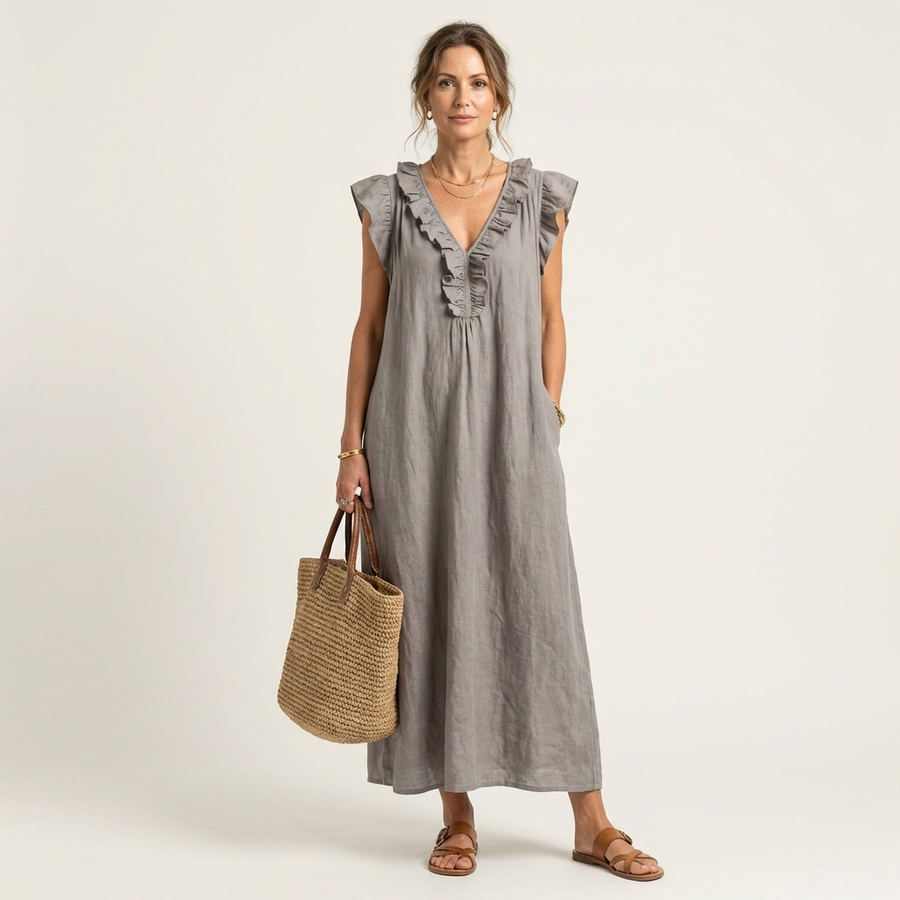 VIOLET | RUFFLE V-NECK MAXI DRESS