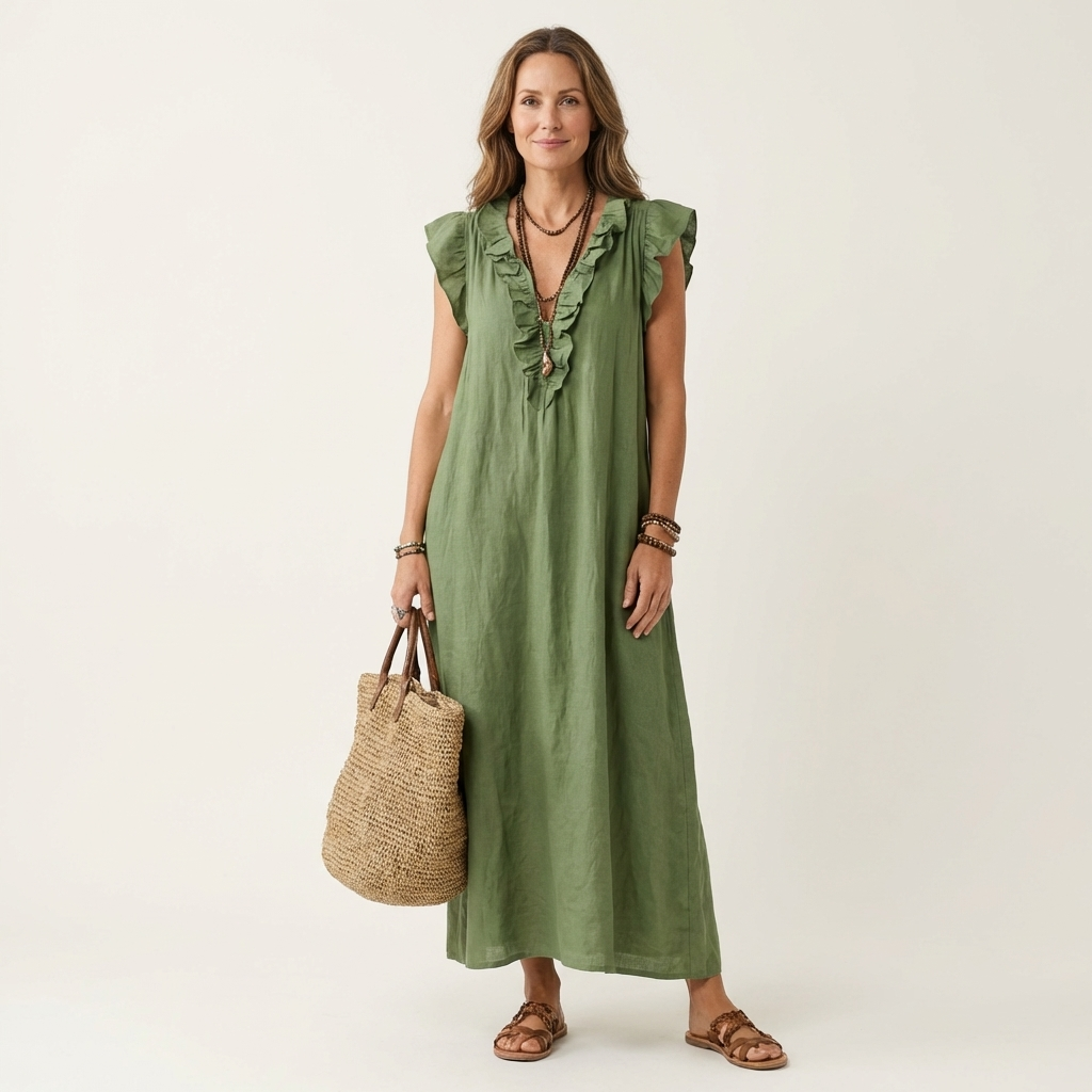 VIOLET | RUFFLE V-NECK MAXI DRESS