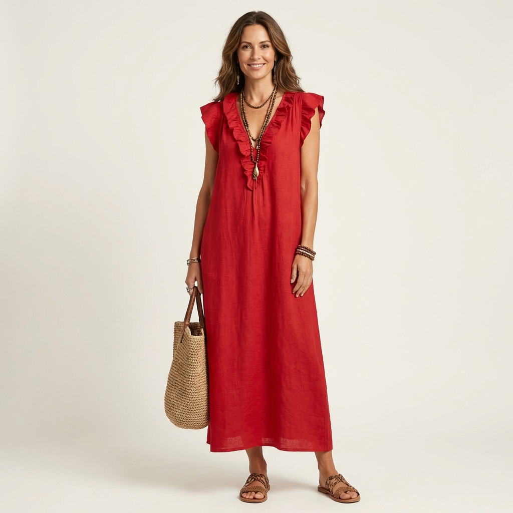 VIOLET | RUFFLE V-NECK MAXI DRESS