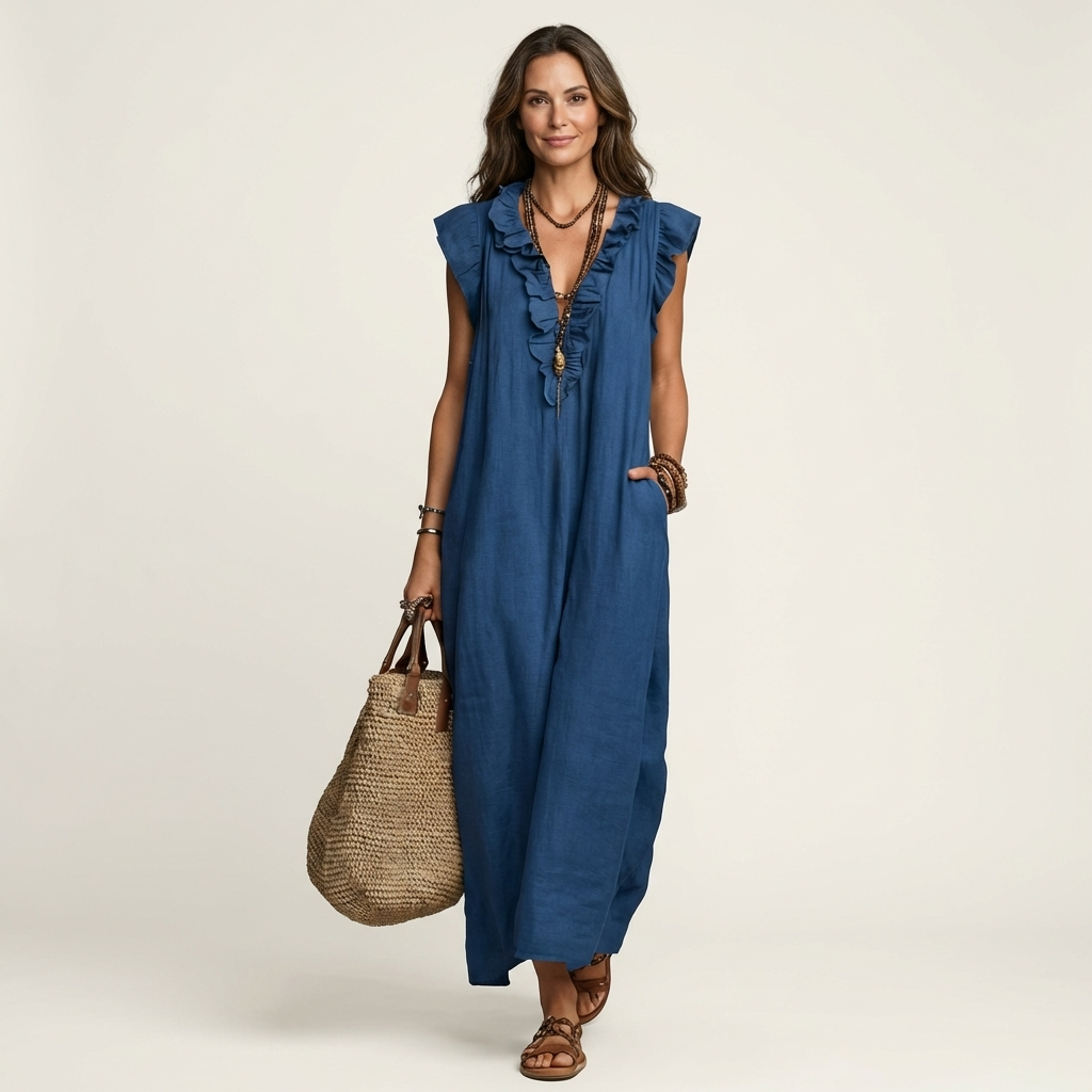 VIOLET | RUFFLE V-NECK MAXI DRESS